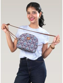 LIVRO - Womens Blue Vegan Leather Floral Printed Sling Bag