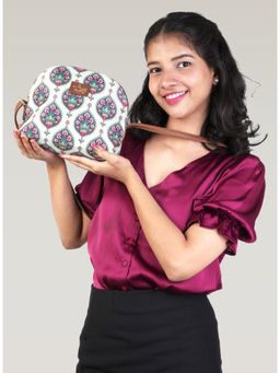 LIVRO - Womens Black Vegan Leather Floral Printed Sling Bag