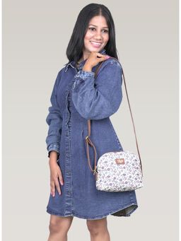 LIVRO - Womens White Vegan Leather Floral Printed Sling Bag