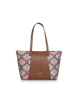 LIVRO - Womens Multi-Color Vegan Leather Jute Floral Printed Double Handle Tote Bag