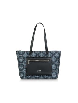 LIVRO - Womens Blue Vegan Leather Jute Floral Printed Double Handle Tote Bag