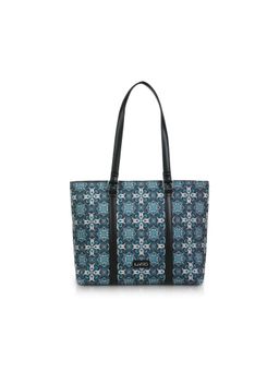 LIVRO - Womens Blue Vegan Leather Jute Floral Printed Double Handle Tote Bag