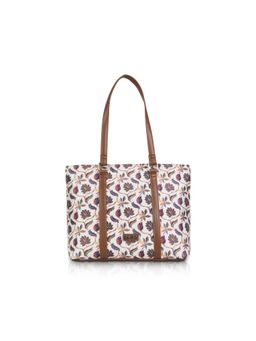 LIVRO - Womens Multi-Color Vegan Leather Jute Floral Printed Double Handle Tote Bag