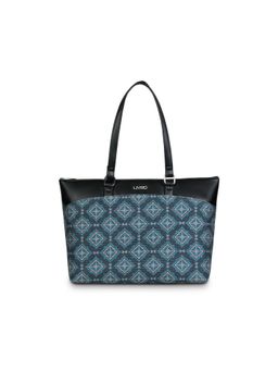 LIVRO - Womens Blue Vegan Leather Jute Floral Printed Double Handle Tote Bag