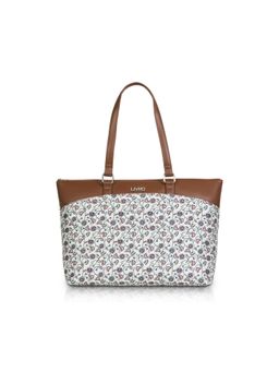 LIVRO - Womens White Vegan Leather Jute Floral Printed Double Handle Tote Bag