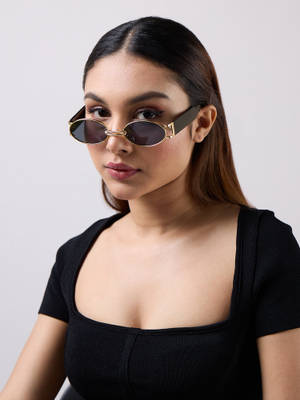 Twenty Dresses by Gold And Black Oval Everyday Sunglasses