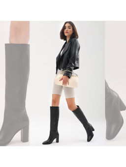 Saint G - Women Black Stretch Suede Leather Knee High Boots