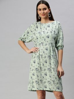 SHOWOFF - Women Green Floral Boat Neck Dress