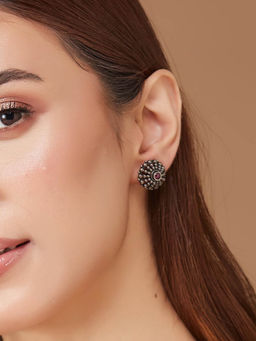 Fabindia - Women Floral Pink Stone Stud Earrings