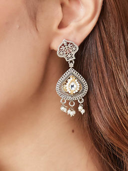 Fabindia - Women Metal White Pearl Dangler Earrings