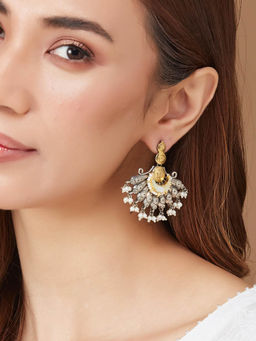 Fabindia - Women White Pearl Metal Dangler Earrings