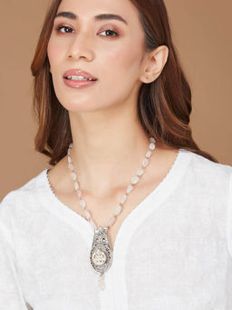 Fabindia - Women White Metal Long Necklace