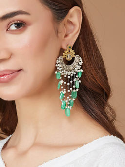 Fabindia - Women Green Metal Pearl Chandbali Earrings