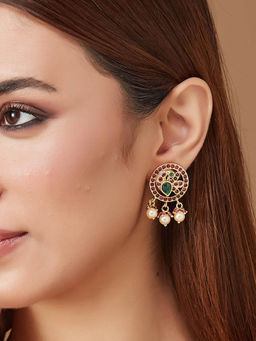 Fabindia - Women Multi-Color Metal Pearl Drop Earrings