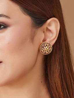 Fabindia - Women Pink Stone Metal Stud Earrings