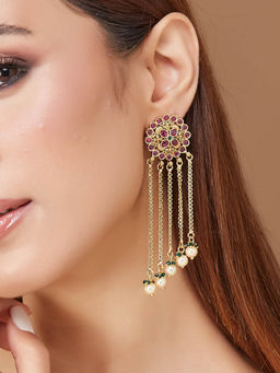 Fabindia - Women Multi-Color Metal Pearl Dangler Earrings