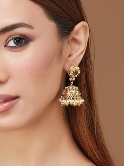 Fabindia - Women Metal Pearl Multi-Color Jhumka Earrings