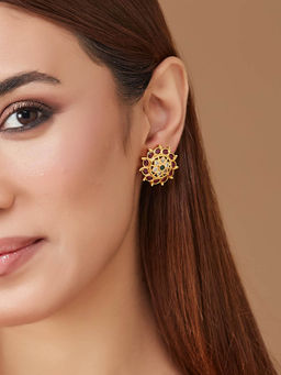 Fabindia - Women Multi-Color Stone Metal Stud Earrings