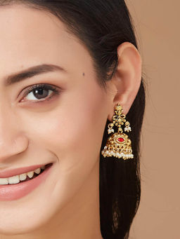 Fabindia - Women Multi Stone Metal Pearl Jhumka Earrings