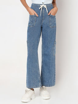 VERO MODA - Blue High Rise Cargo Jeans
