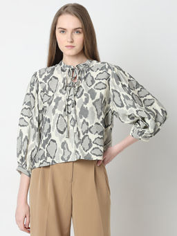 VERO MODA - Cream Abstract Print Top