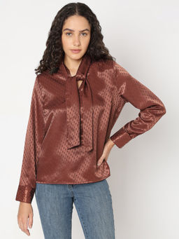 VERO MODA - Chocolate Brown Self Design Top
