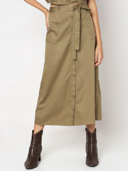 VERO MODA - Khaki High Rise Midi Skirt