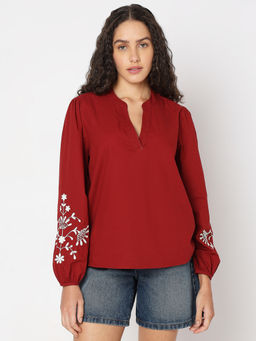 VERO MODA - Deep Red Embroidered Top