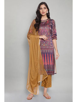 Wishful - Purple Floral Kurta & Parallel Pant-dupatta (Set of 2)