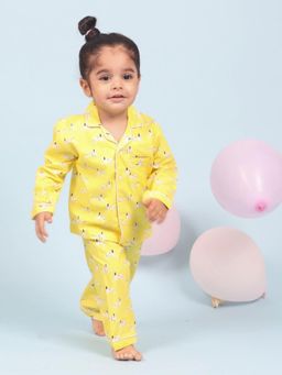 Mama & Peaches - Yellow Printed Night Suit (Set of 2)