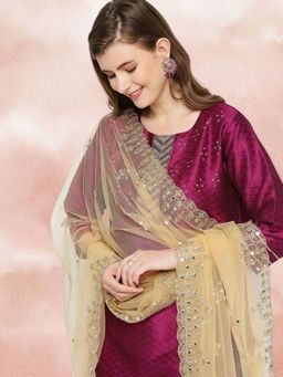 Dupatta Bazaar - Women's Embroidered & Embellished Gold Net Dupatta
