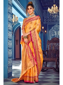Sangam Prints - Yellow Banarasi Silk Woven Zari Work Traditional Saree with Unstitched