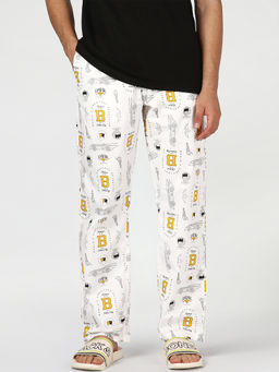 Bewakoof - White Printed Poplin Regular Pyjama