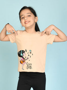 Nusyl - Beige Printed Regular Fit T-Shirt