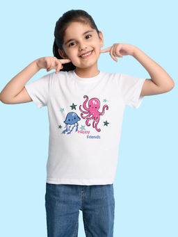 Nusyl - White Printed Regular Fit T-Shirt