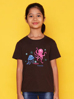 Nusyl - Brown Printed Regular Fit T-Shirt