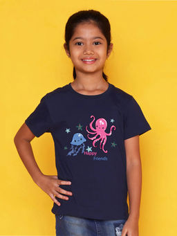 Nusyl - Navy Blue Printed Regular Fit T-Shirt