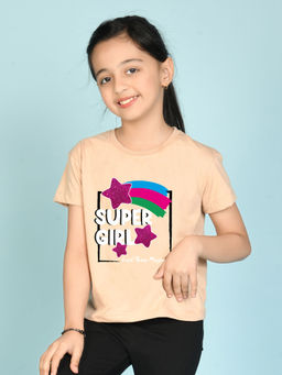 Nusyl - Beige Printed Regular Fit T-Shirt