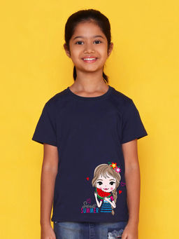 Nusyl - Navy Blue Printed Regular Fit T-Shirt