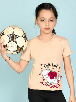 Nusyl - Beige Printed Regular Fit T-Shirt