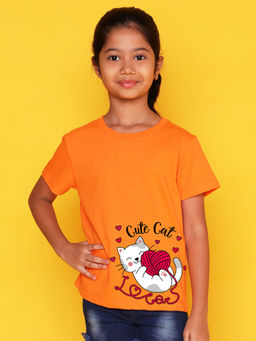 Nusyl - Orange Printed Regular Fit T-Shirt