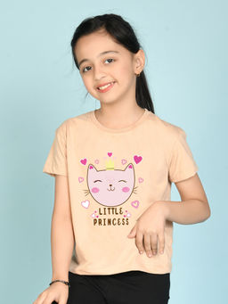 Nusyl - Peach Printed Regular Fit T-Shirt