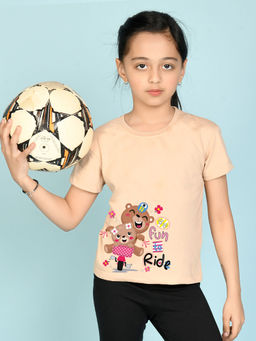 Nusyl - Peach Printed Regular Fit T-Shirt