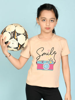 Nusyl - Peach Printed Regular Fit T-Shirt