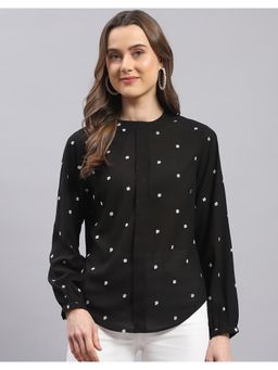 Monte Carlo - Womens Black Embroidered Round Neck Full Sleeve Top