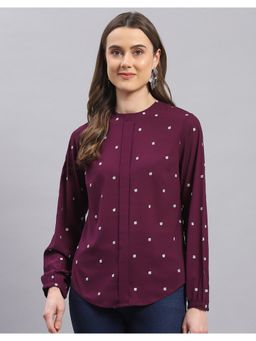 Monte Carlo - Womens Purple Embroidered Round Neck Full Sleeve Top