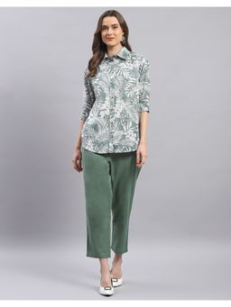 Monte Carlo - Womens Green Printed Spread Collar Half Sleeve Co-Ord (Set of 2)