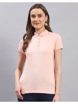 Monte Carlo - Womens Peach Solid Collar Neck Half Sleeve Polo T-Shirt