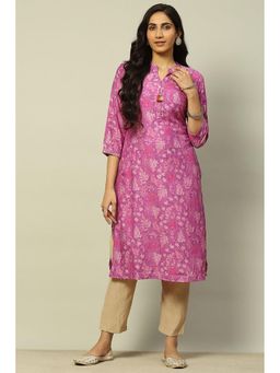 Rangriti - Women Purple Floral Printed Viscose Blend Straight Fit Kurta