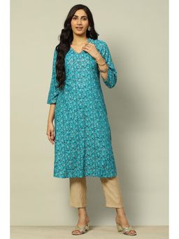 Rangriti - Women Blue Geometric Printed Viscose Blend Straight Fit Kurta